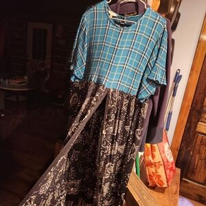 Home Crafted- Terra & Sky Top, Cover Up. Sewn Into Dress Style Cover Up